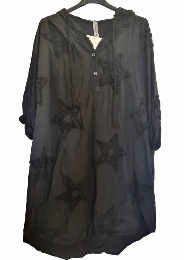 Tunika schwarz "Sterne", Gr. 38 - 42/44, 1x verfügbar
