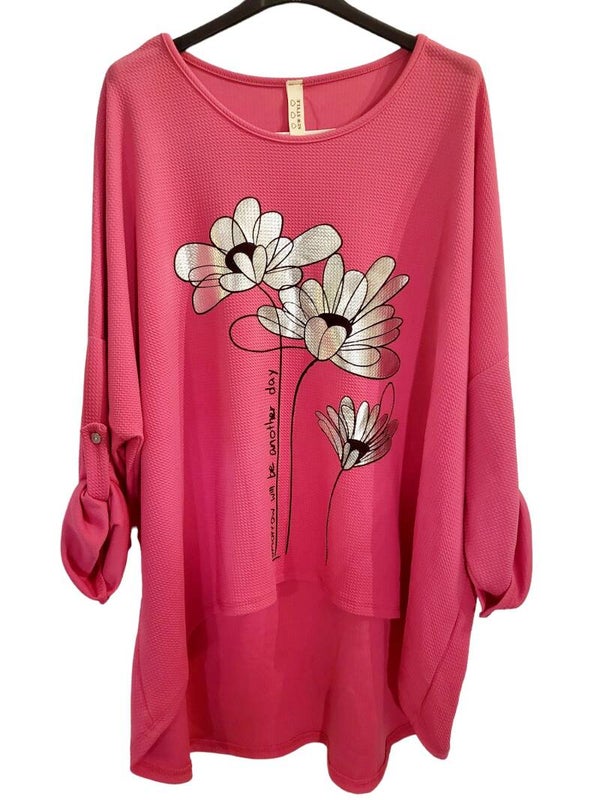 Langarmshirt pink "Flower", Gr. 38 - 42/44, 1x verfügbar