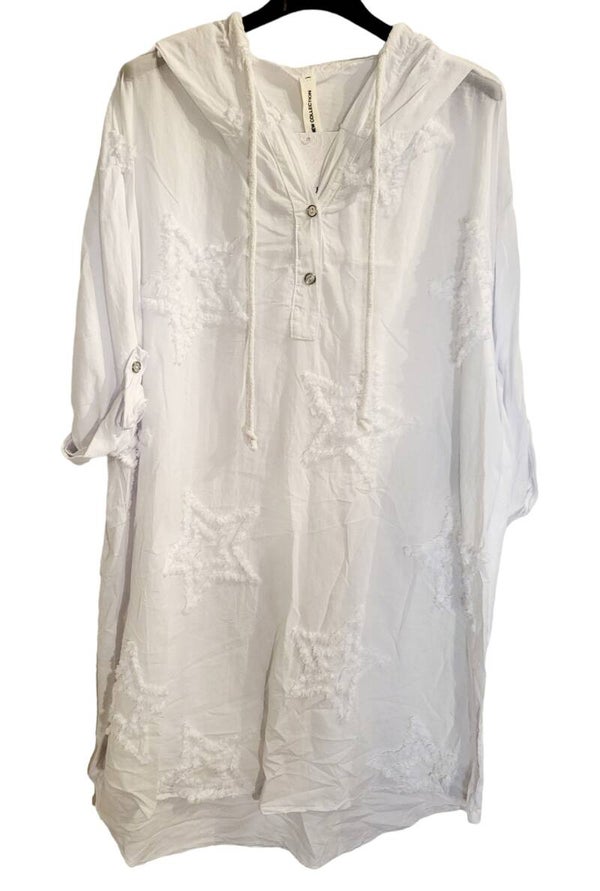 Tunika (Longbluse) weiss "Sterne", Gr. 38 - 42/44, 1x verfügbar