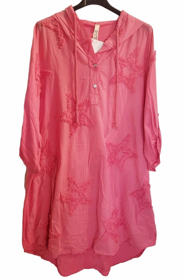 Tunika (Longbluse) pink "Sterne", Gr. 38 - 42/44, 1x verfügbar