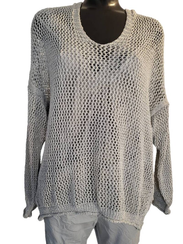 Strickpullover silber mit Kaputze, Gr. 36/38 - 40, 1x verfügbar