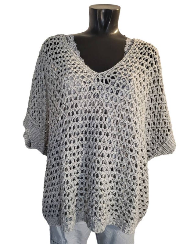 Strickpulli grau (kurzarm), Gr. 38 - 44, 1x verf0gbar