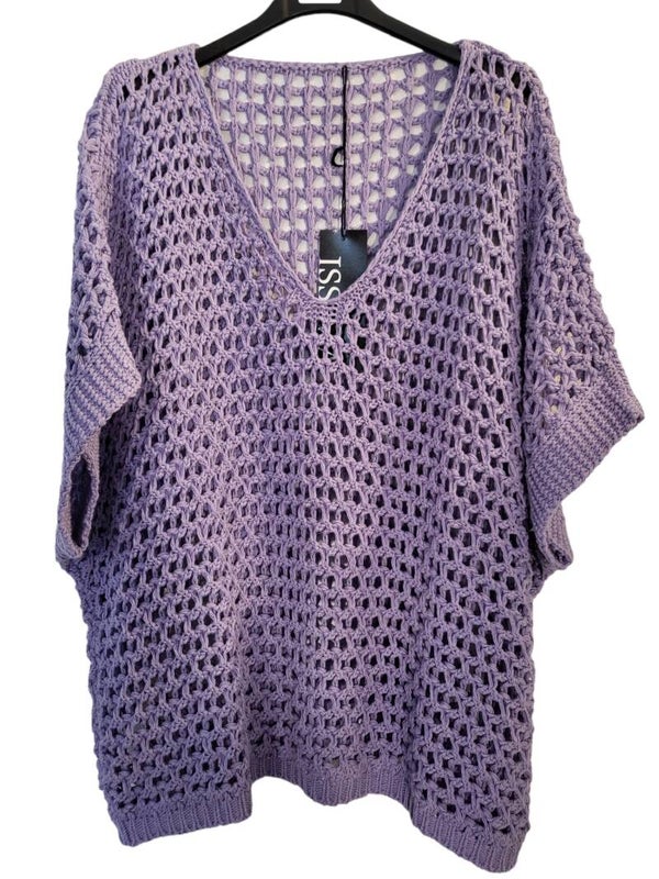 Strickpulli violett (kurzarm), Gr. 38 - 44, 1x verf0gbar