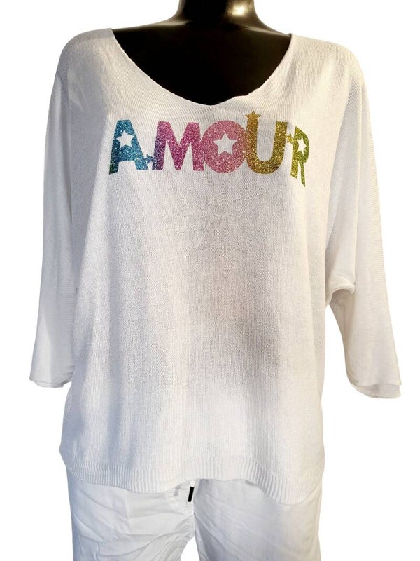 Pullover weiss "Amour", Gr. 36/38, 1x verfügbar
