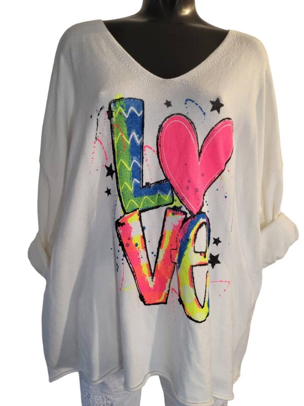 Pullover weiss "LOVE", Gr. 38 - 42/44, 1x verfügbar