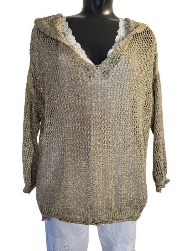 Strickpullover gold mit Kaputze, Gr. 36/38 - 40, 1x verfügbar