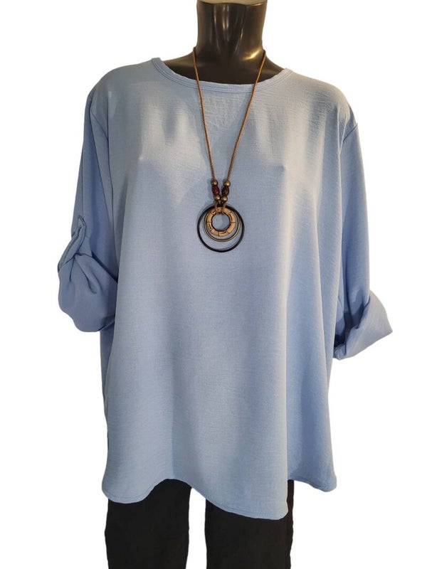 Langarmshirt hellblau mit Kette, Gr. 38 - 44, 1x verfügbar