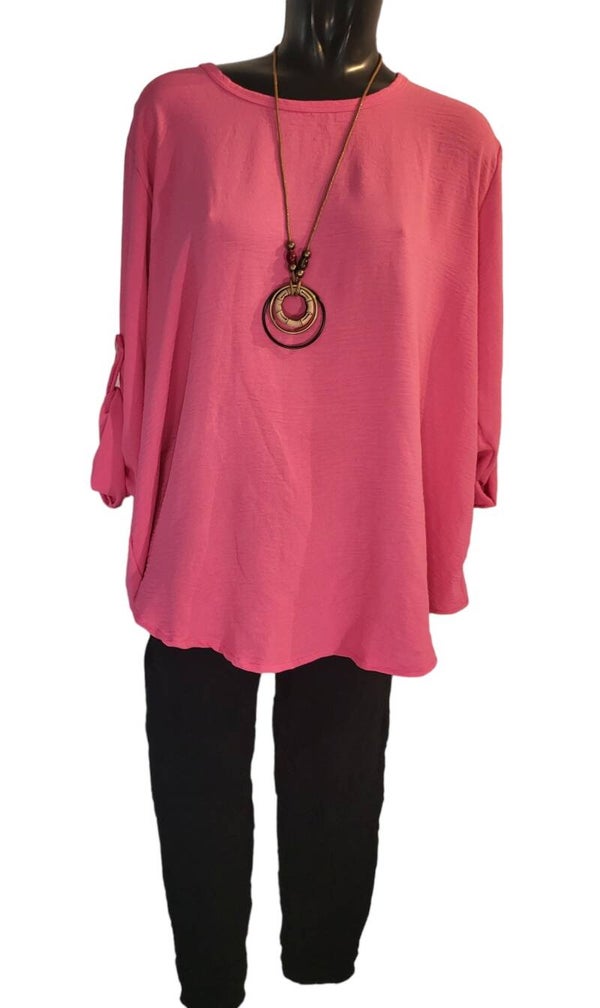 Langarmshirt pink mit Kette, Gr. 38 - 44, 1x verfügbar