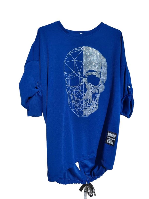 Langarmshirt blau mit Totenkopf, Gr. 38 - 42/44, 1x verfügbar