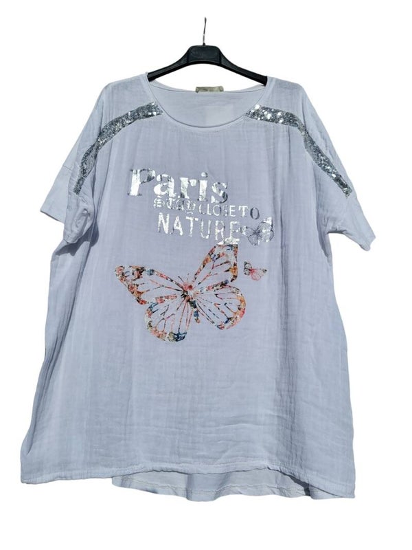 Tshirt weiss "Schmetterling", Gr. 38 - 40/42, 1x verfügbar