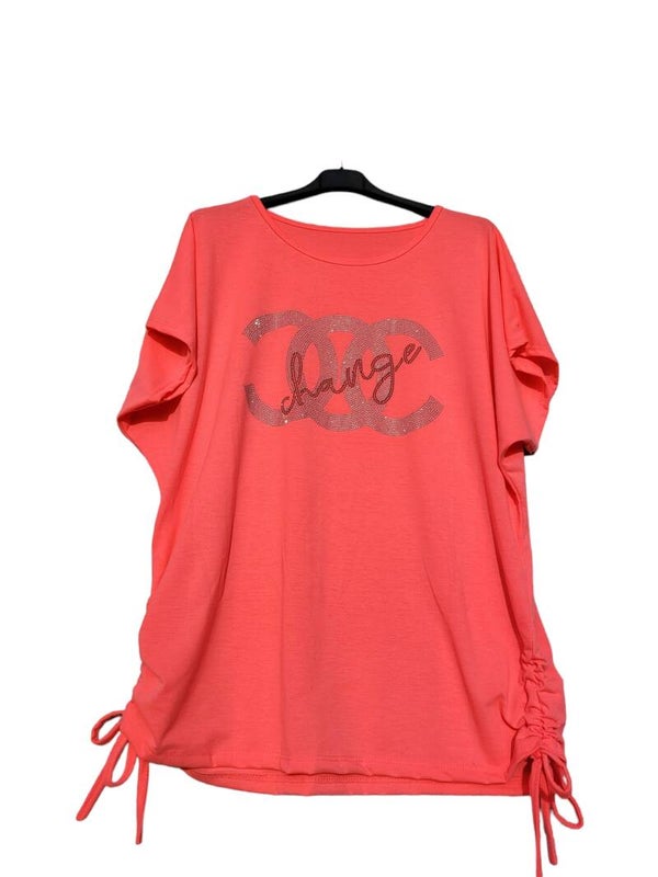 Tshirt neon pink "Change", Gr. 36/38 - 40/42, 1x verfügbar