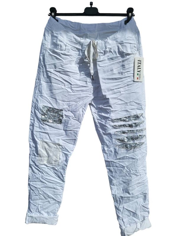 Stretchhose weiss mit Pailletten, Gr. XXL, 1x verfügbar