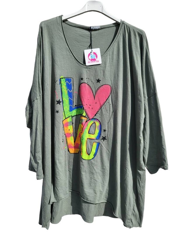 Langarmshirt khaki "LOVE", Gr. 38 - 42/44, 1x verfügbar