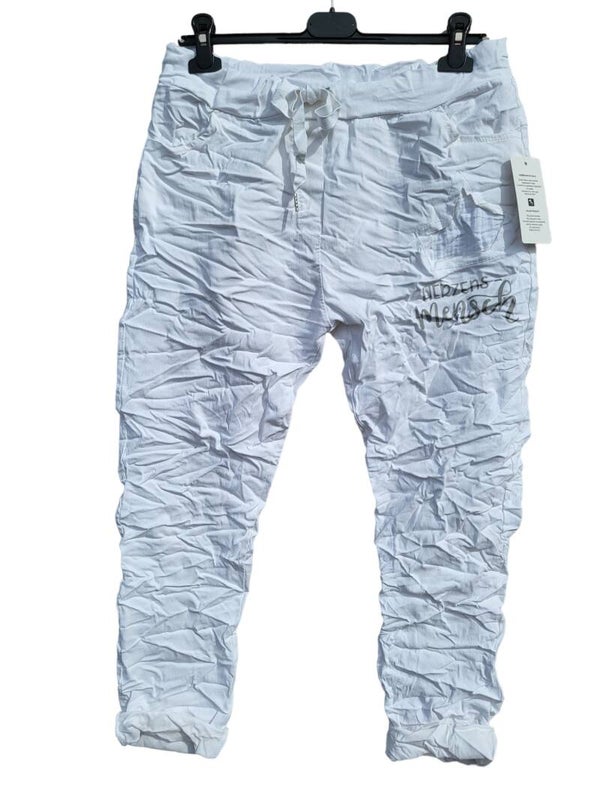 Stretchhose weiss "Herzensmensch", Gr. 44 - 48, 1x verfügbar