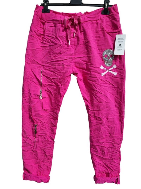 Stretchhose pink "Totenkopf", Gr. 44/46, 1x verfügbar