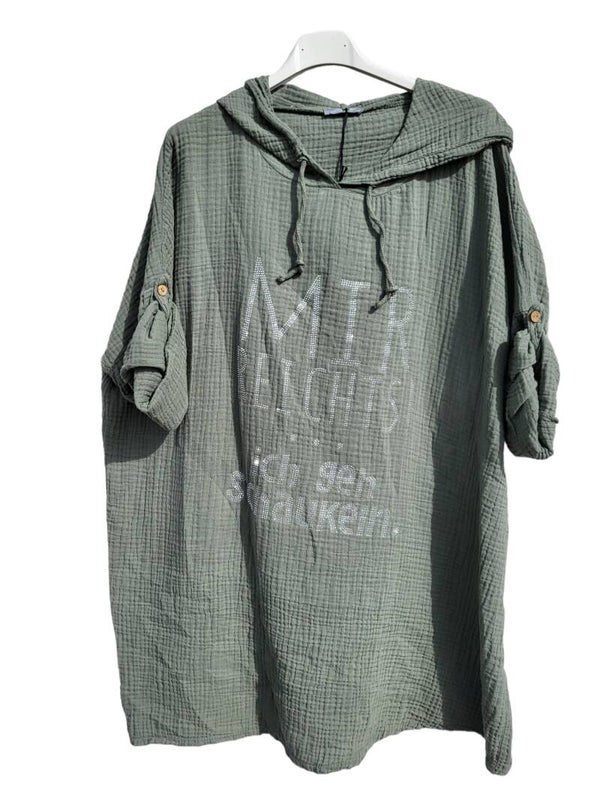 Langarmshirt khaki "Mir reichts, ich geh schauckeln", Gr. 38 - 42/44, 1x verfügbar