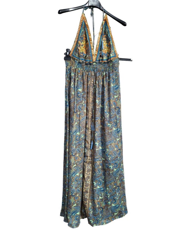 Neckholderkleid mit Glitzer gelb/blau, Einheitsgrösse (38 - 42), bis max Cup B, 1x verfügbar