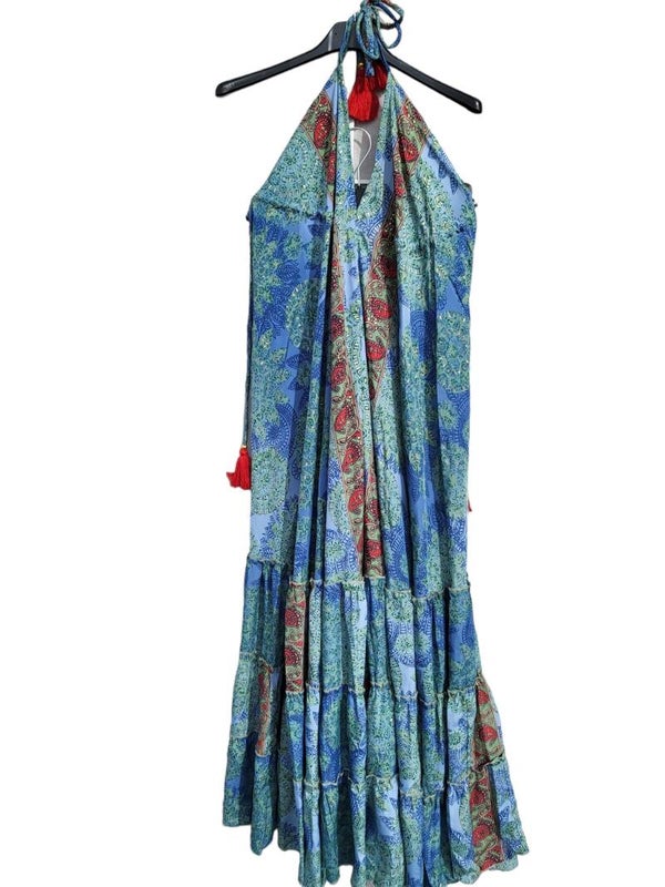 Boho-Neckholderkleid blau/rot, Einheitsgrösse (38 - 42), 1x verfügbar