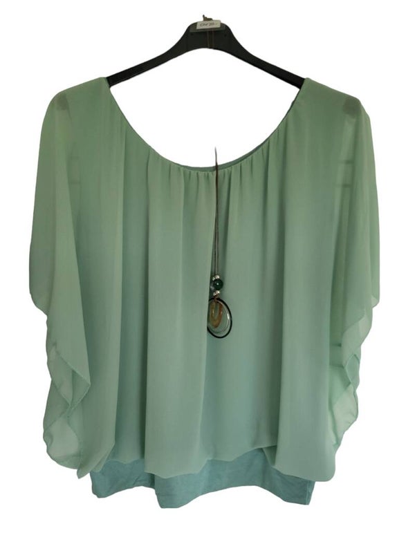 Fledermaus-Shirt mit Kette hellgrün, Gr. 38 - 46, 1x verfügbar