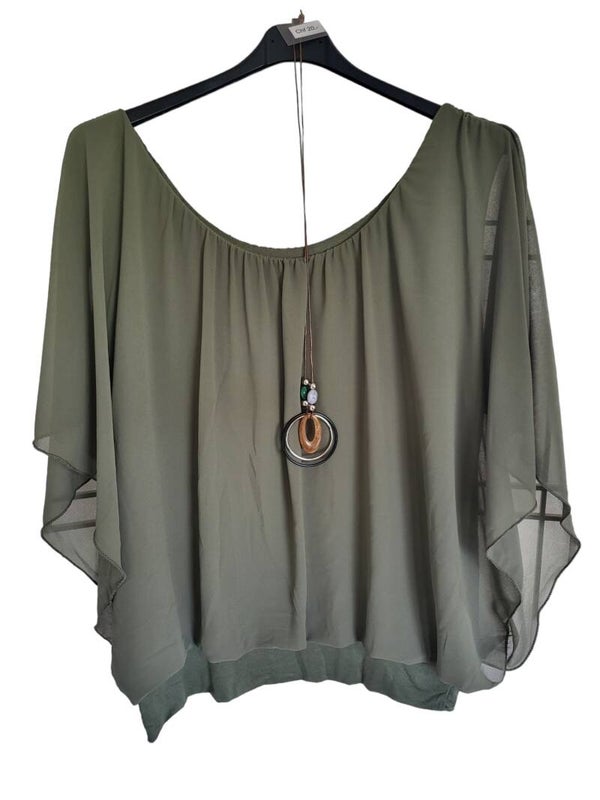 Fledermaus-Shirt mit Kette braun/grau, Gr. 38 - 46, 1x verfügbar
