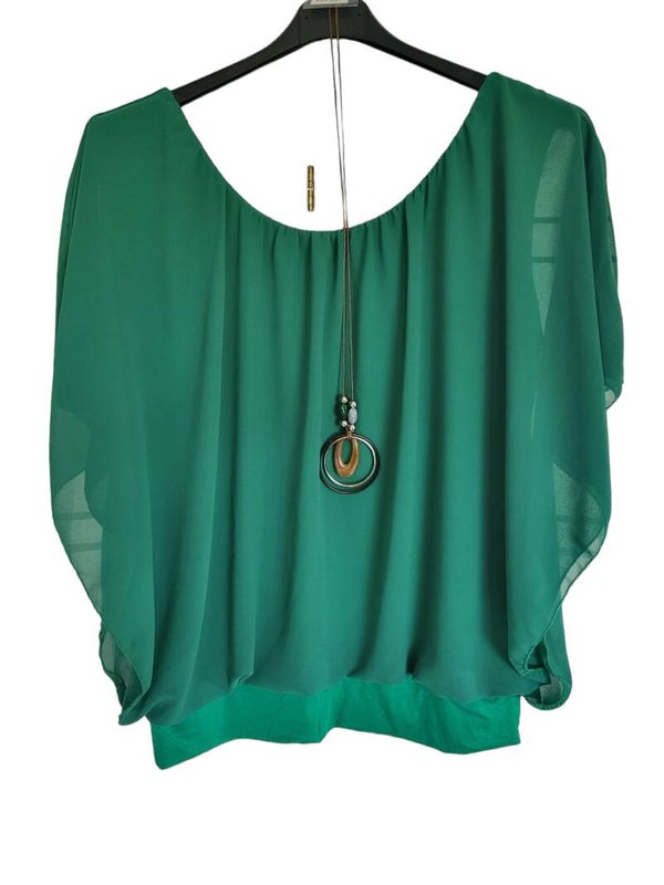 Fledermaus-Shirt mit Kette grün, Gr. 38 - 46, 1x verfügbar