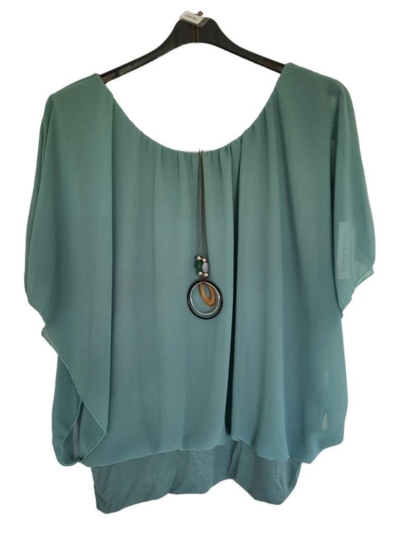 Fledermaus-Shirt mit Kette petrol, Gr. 38 - 46, 1x verfügbar