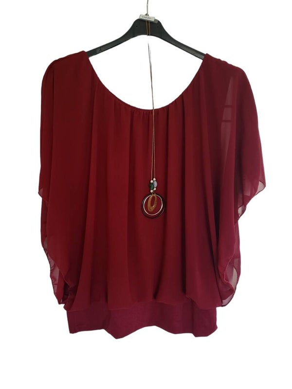 Fledermaus-Shirt mit Kette dunkelrot, Gr. 38 - 46, 1x verfügbar