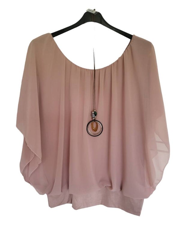 Fledermaus-Shirt mit Kette altrosa, Gr. 38 - 46, 1x verfügbar