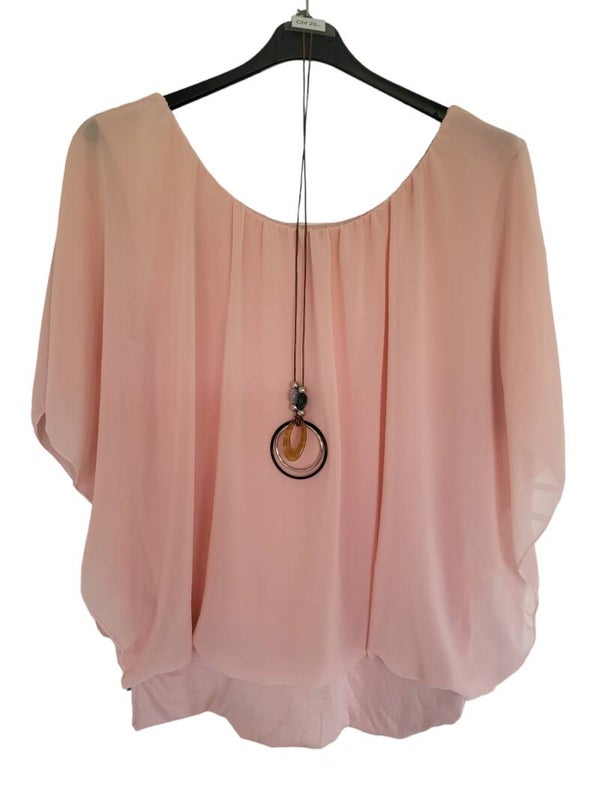 Fledermaus-Shirt mit Kette babyrosa, Gr. 38 - 46, 1x verfügbar