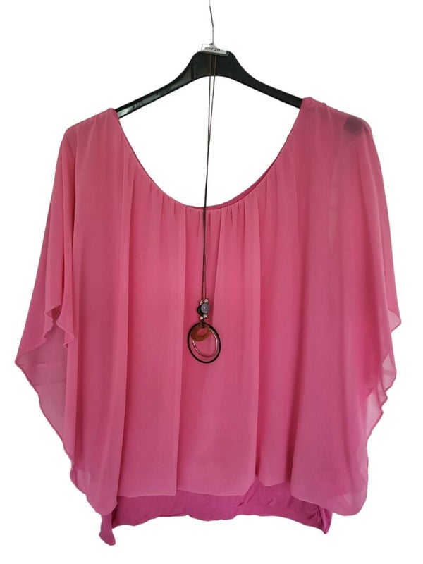 Fledermaus-Shirt mit Kette rosa, Gr. 38 - 46, 1x verfügbar