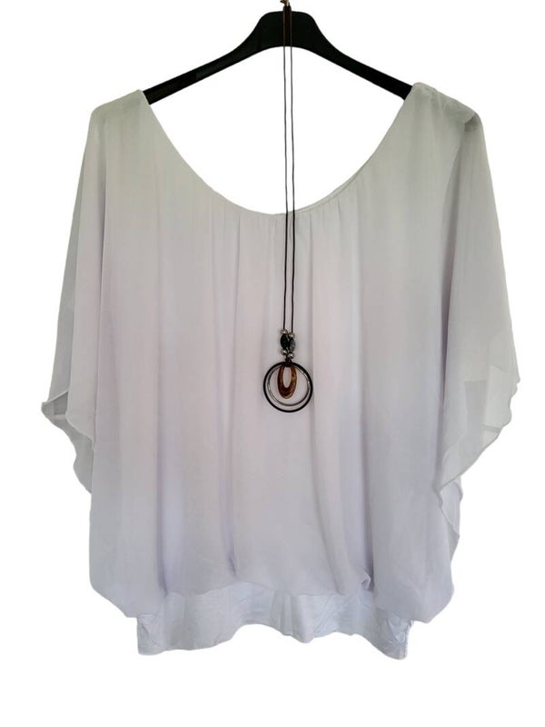 Fledermaus-Shirt mit Kette weiss, Gr. 38 - 46, 1x verfügbar