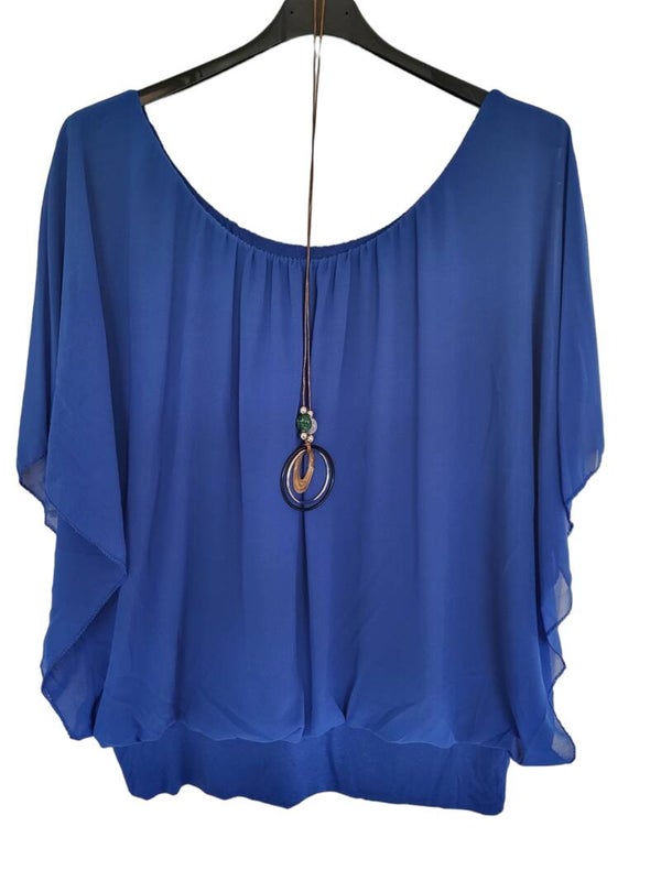 Fledermaus-Shirt mit Kette royalblau, Gr. 38 - 46, 1x verfügbar