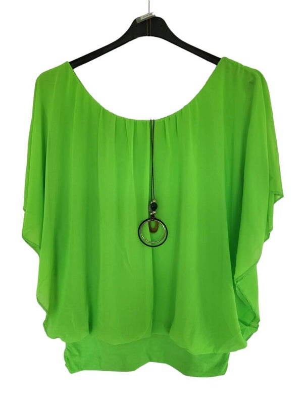 Fledermaus-Shirt mit Kette neon-grün, Gr. 38 - 46, 1x verfügbar