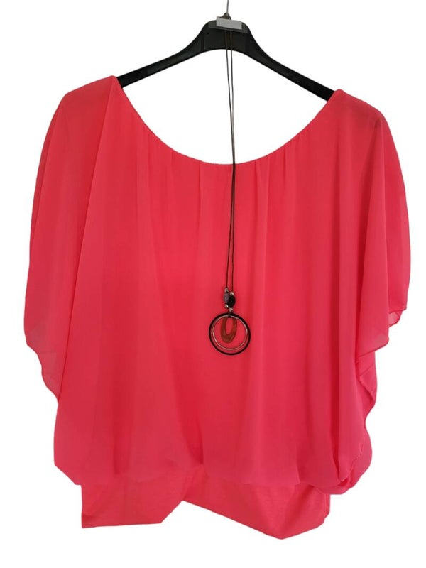 Fledermaus-Shirt mit Kette neon-pink, Gr. 38 - 46, 1x verfügbar