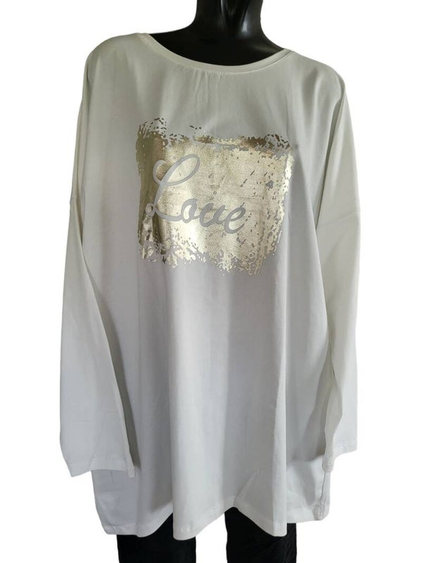 Langarmshirt crème-weiss "Love", Gr. 50 - 1x verfügbar