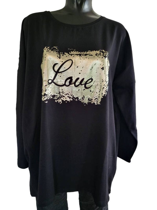 Langarmshirt schwarz "Love", Gr. 50 - 1x verfügbar