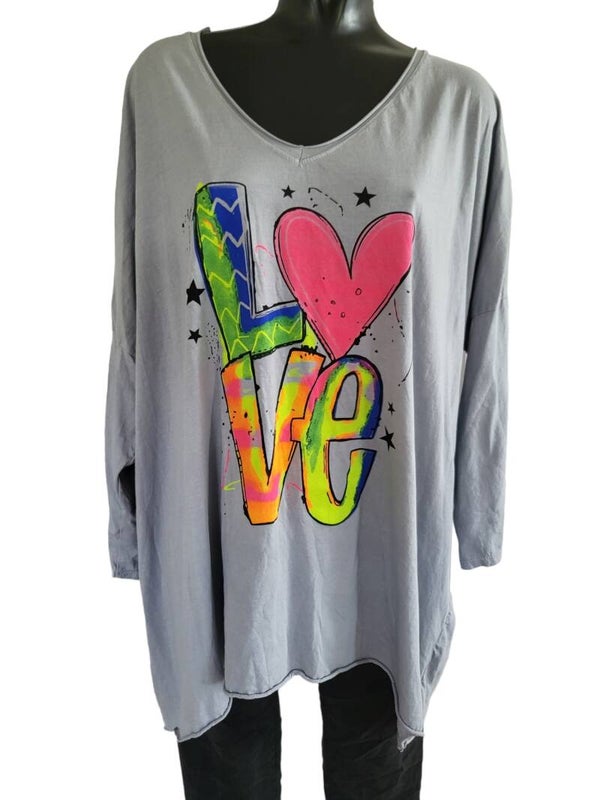 Langarmshirt grau "LOVE", Gr. 44 - 50/52, 1x verfügbar