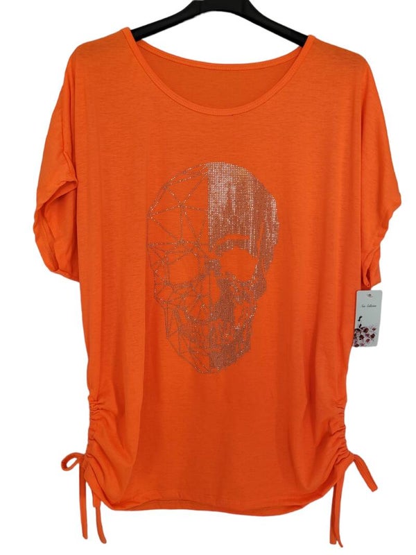 Tshirt neon-orange "Totenkopf", Gr. 36 - 42/44, 1x verfügbar