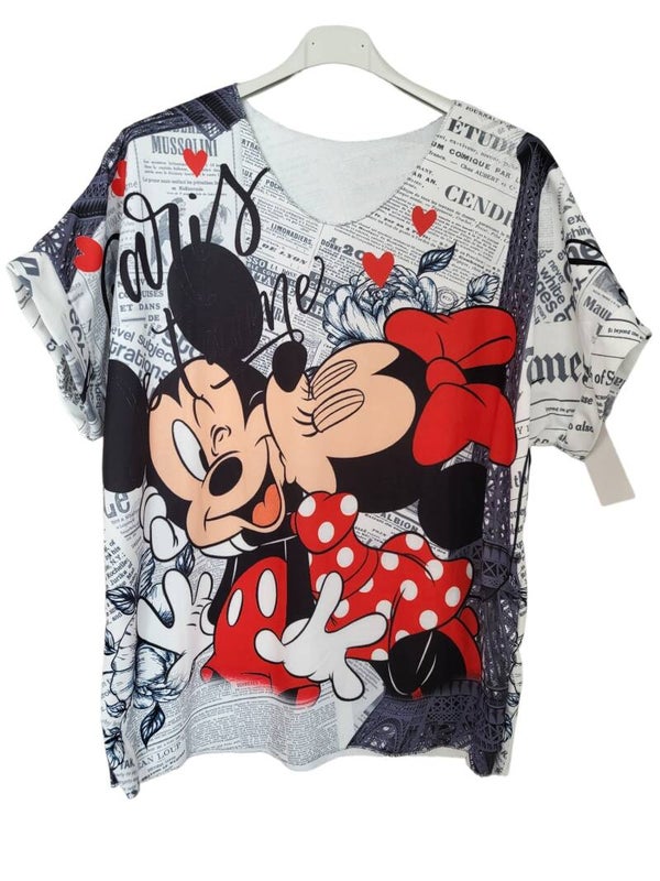 Tshirt "Mickey & Minnie" rot/schwarz, Gr. 38 - 40/42, 1x verfügbar