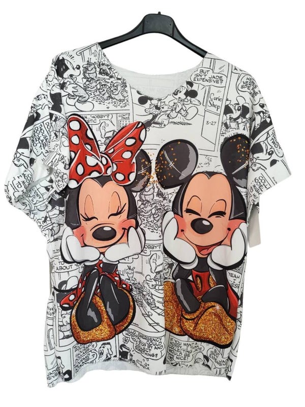 Tshirt "Mickey & Minnie" weiss/schwarz, Gr. 38 - 40/42, 1x verfügbar