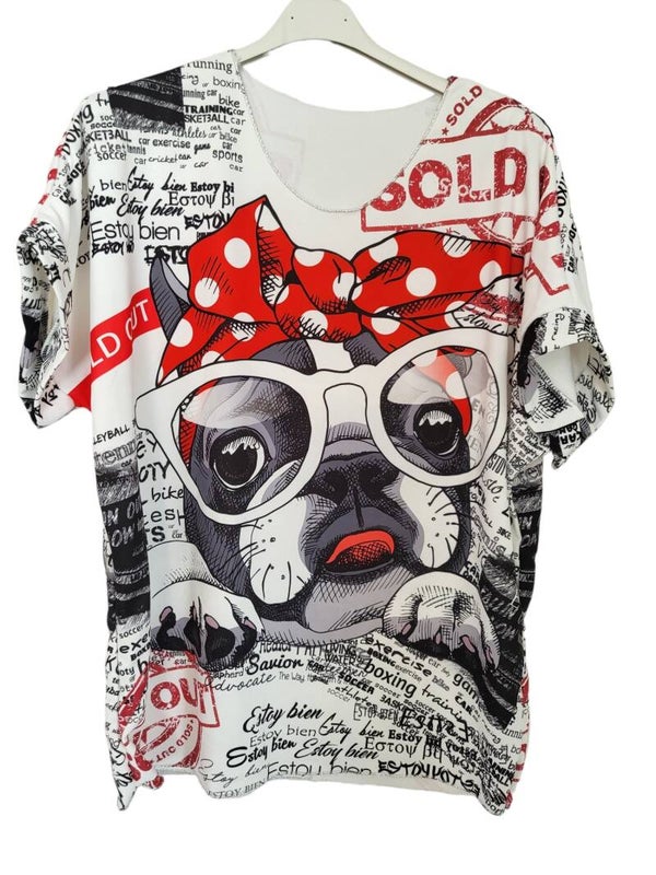 Tshirt "Bulldoge"  (schwarz/weiss/rot), Gr. 38 - 40/42, 1x verfügbar