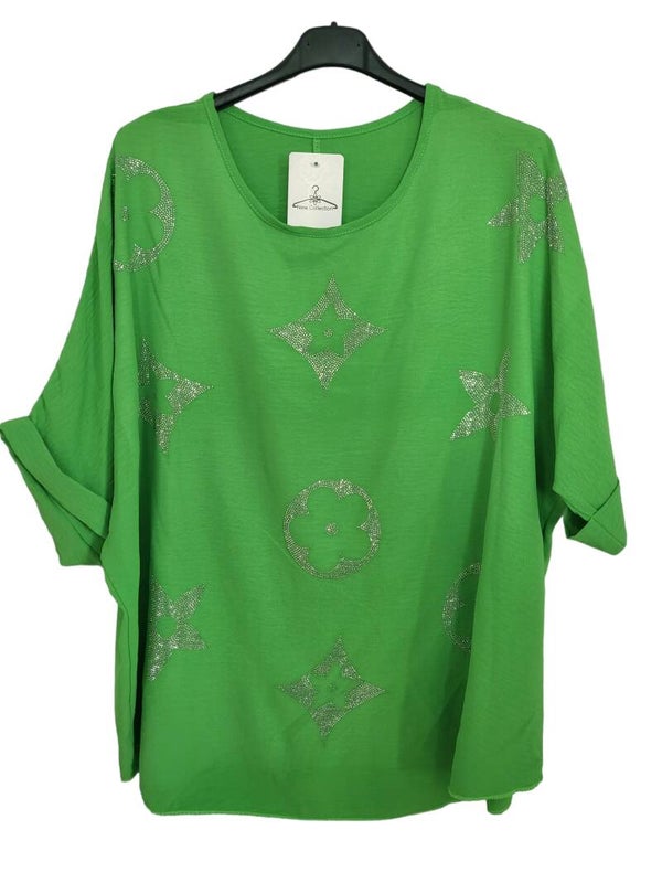 Tshirt grün mit Muster, Gr. 38 - 42, 1x verfügbar