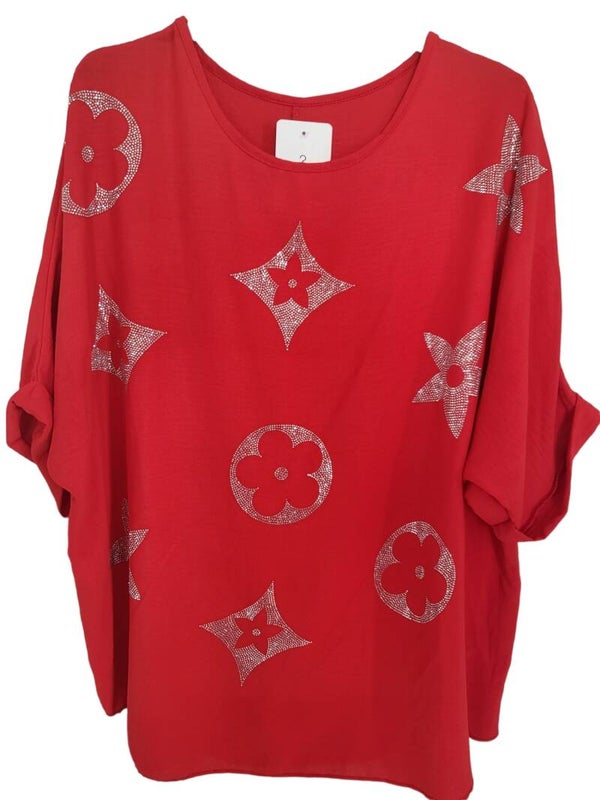 Tshirt rot mit Muster, Gr. 38 - 42, 1x verfügbar