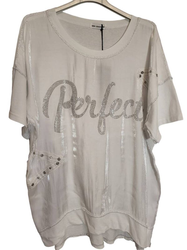 Tshirt weiss "PERFECT", Gr. 38 - 42, 1x verfügbar