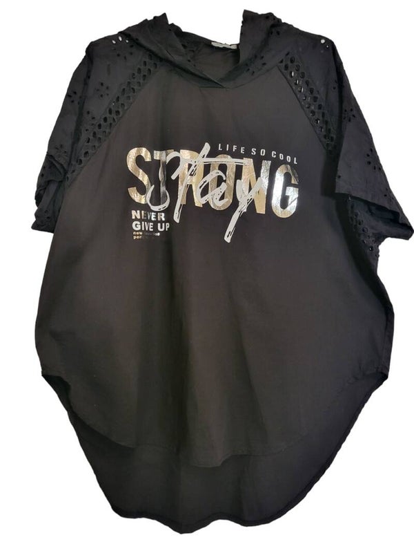 Kaputzenshirt schwarz "Strong", Gr. 38 - 44, 1x verfügbar