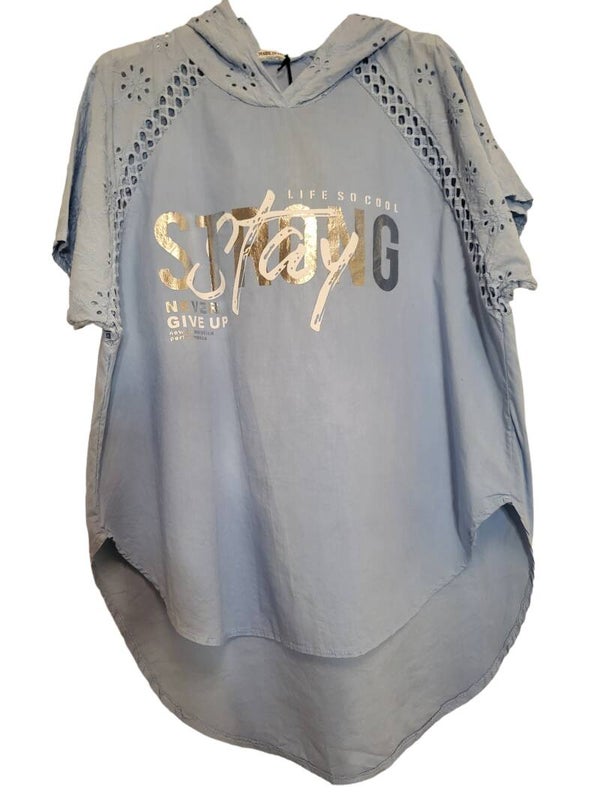 Kaputzenshirt blau "Strong", Gr. 38 - 44, 1x verfügbar