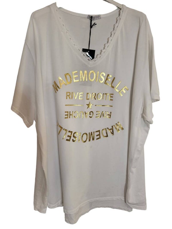 Tshirt weiss "Mademoiselle", Gr. 38 - 42, 1x verfügbar