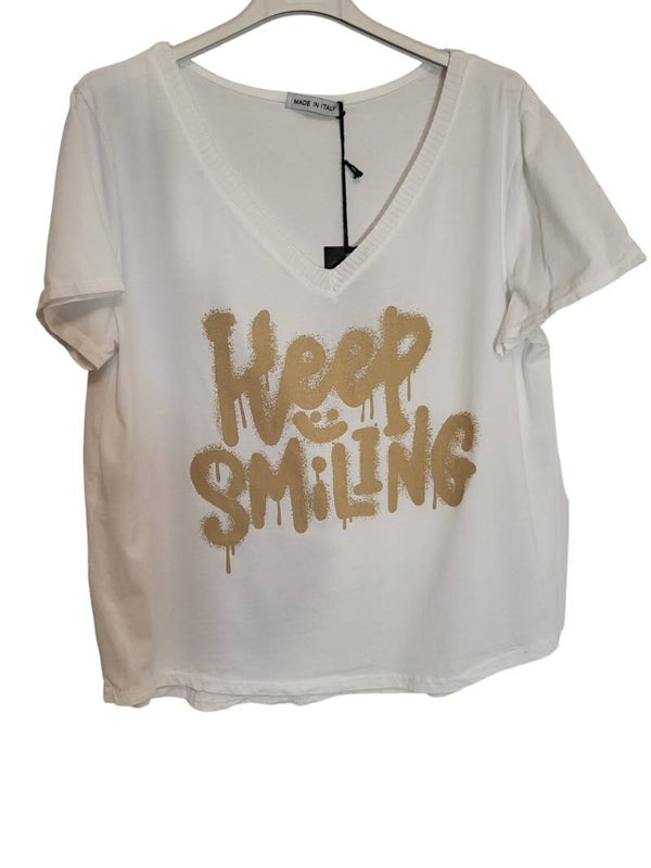 Tshirt "Keep smiling" gold, Gr. 36 - 42, 1x verfügbar