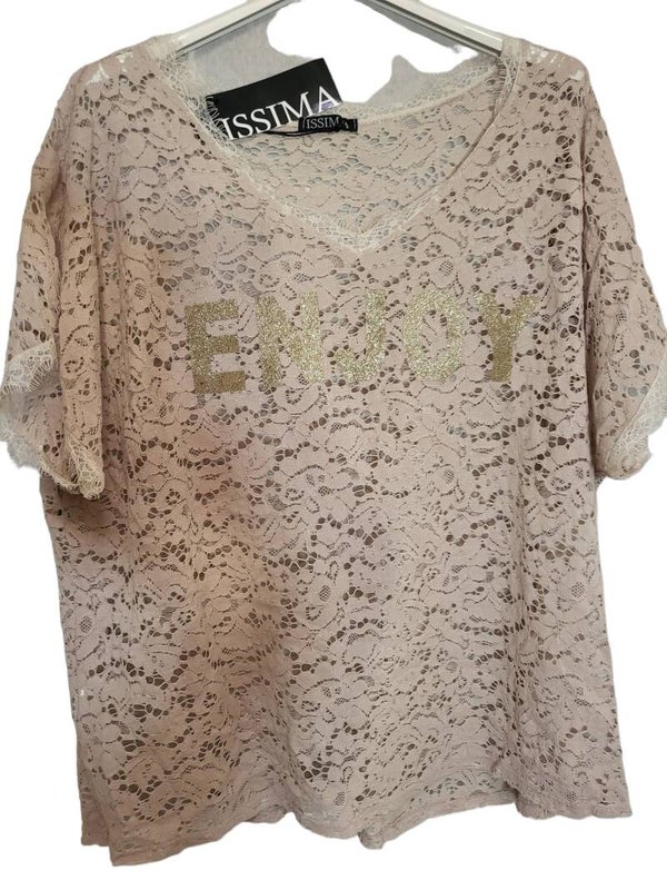 Spitzenshirt beige "Enjoy", Gr. 38 - 40/42, 1x verfügbar