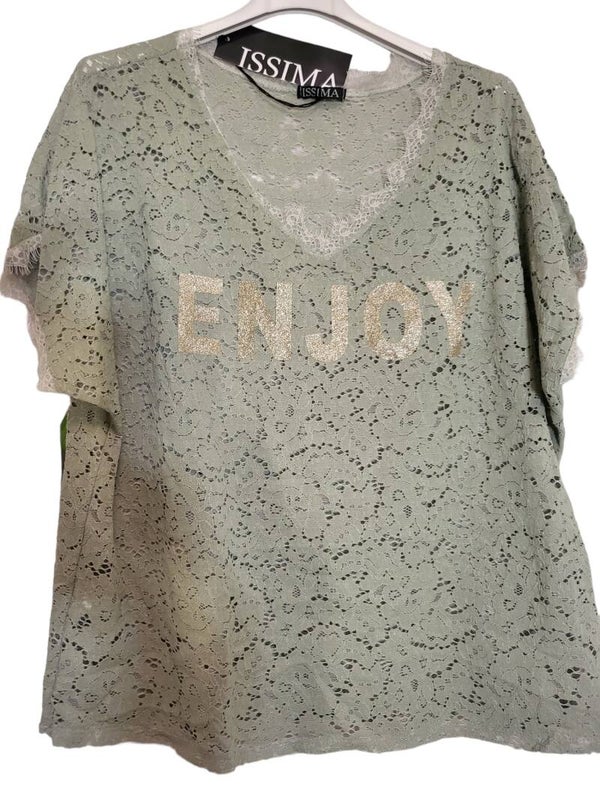 Spitzenshirt militär-grün "Enjoy", Gr. 38 - 40/42, 1x verfügbar